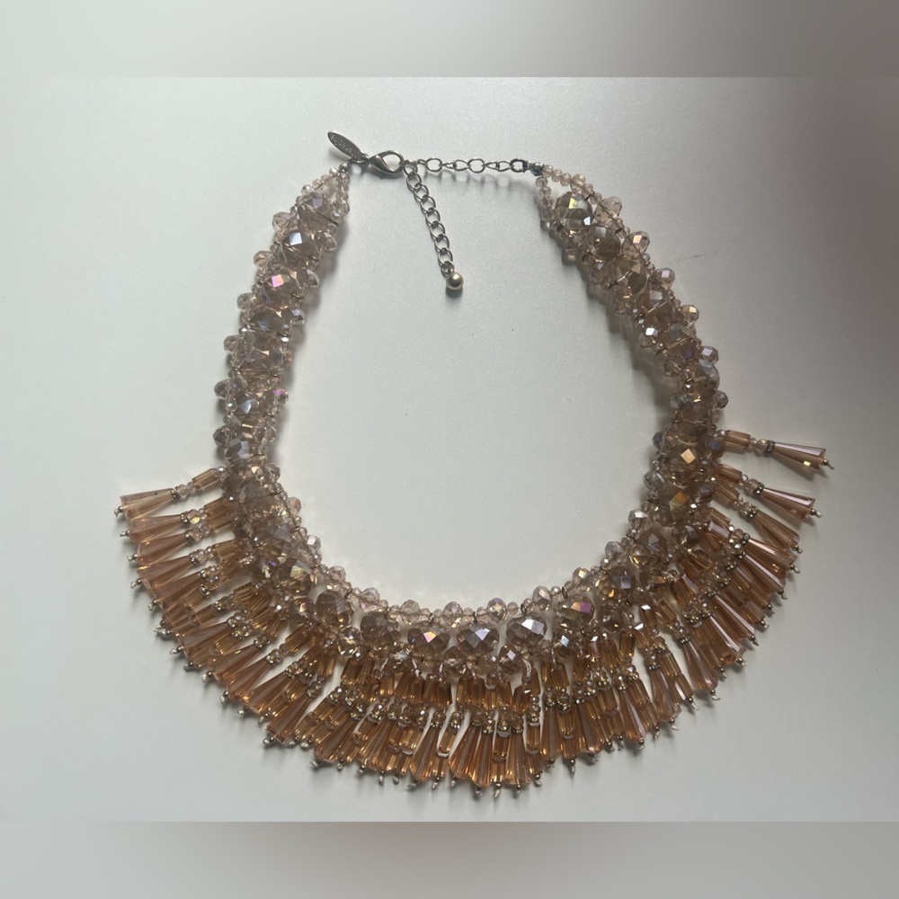 Natasha Couture Champagne Crystal Statement Necklace Collar OS - Picture 2 of 7